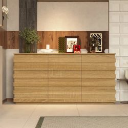 Homsee Rustic Wood Grain 9-Drawer Storage Cabinet Wide Chest Dresser with Decorative Trim for Bedroom or Living Room 63''L x 15.7''W x 31.5''H