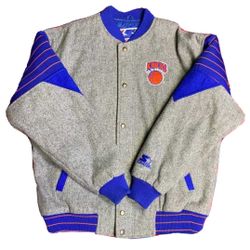Vintage 90s Starter NY Knicks Wool Bomber Jacket: Size XL