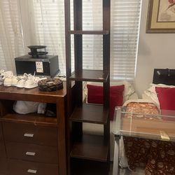 Large brown shelf unit