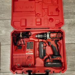 Milwaukee Drill, Charger, 2 Batteries And Case