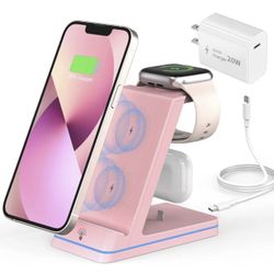 Charging Station for Apple Devices, 3 in 1 Wireless Charger Stand with 20W USB C