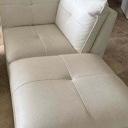 1 Modern Minimalist White Leather Sofa With Ottoman 