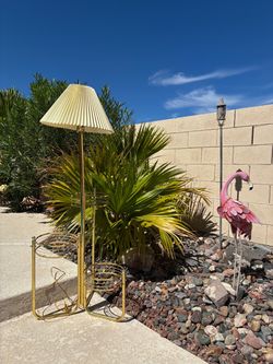 Vintage Hollywood Regency 1980s Brass & Glass Three Tier Plant Stand / Floor Lamp
