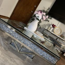 crystal coffee table + 2 side tables