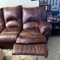 Brown Leather Couch With Double Recliners