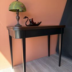 Refinished Solid Wood Folding Table | Java Finish + Black Base