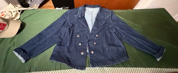 Denim Double-Breasted Blazer Jacket 3XL