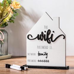 WiFi Pattern Password Sign for Guests Home Wooden Table White Board, White Pen