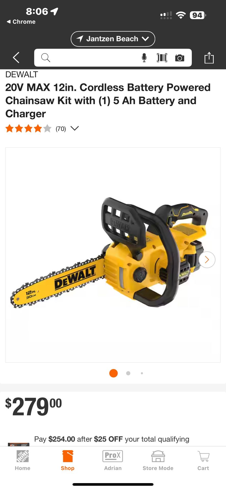 Dewalt 12” Chainsaw With Battery