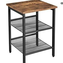End Table, Nightstand with 2 Adjustable Mesh Shelves, Industrial Side Table for Living Room, Stable Metal Frame, Easy Assembly, Rustic Brown and Black