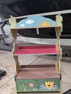 Fantasy Fields Sunny Safari Kids Wooden Bookshelf with Storage Drawers, Multicolor