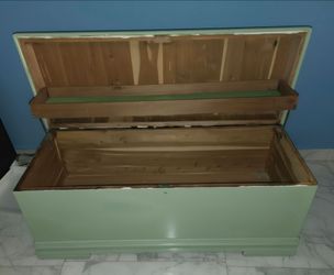 Vintage Cedar-Lined Hope Chest Blanket Trunk with Interior Tray - Sage Green