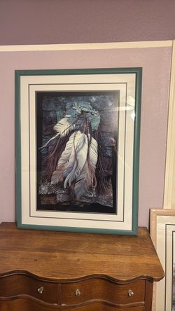 Framed Feathers Art Print with Teal Frame