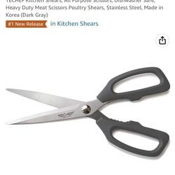 Black TECHEF Kitchen Shears, All Purpose Scissors, Dishwasher Safe, Heavy Duty Meat Scissors Poultry Shears, Stainless Steel, Made in Korea 