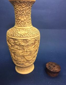 Vintage Antique Oriental Stone Carved Vase