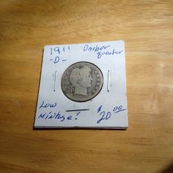 1911D Low Mintage Year 25 Cent Quarter 