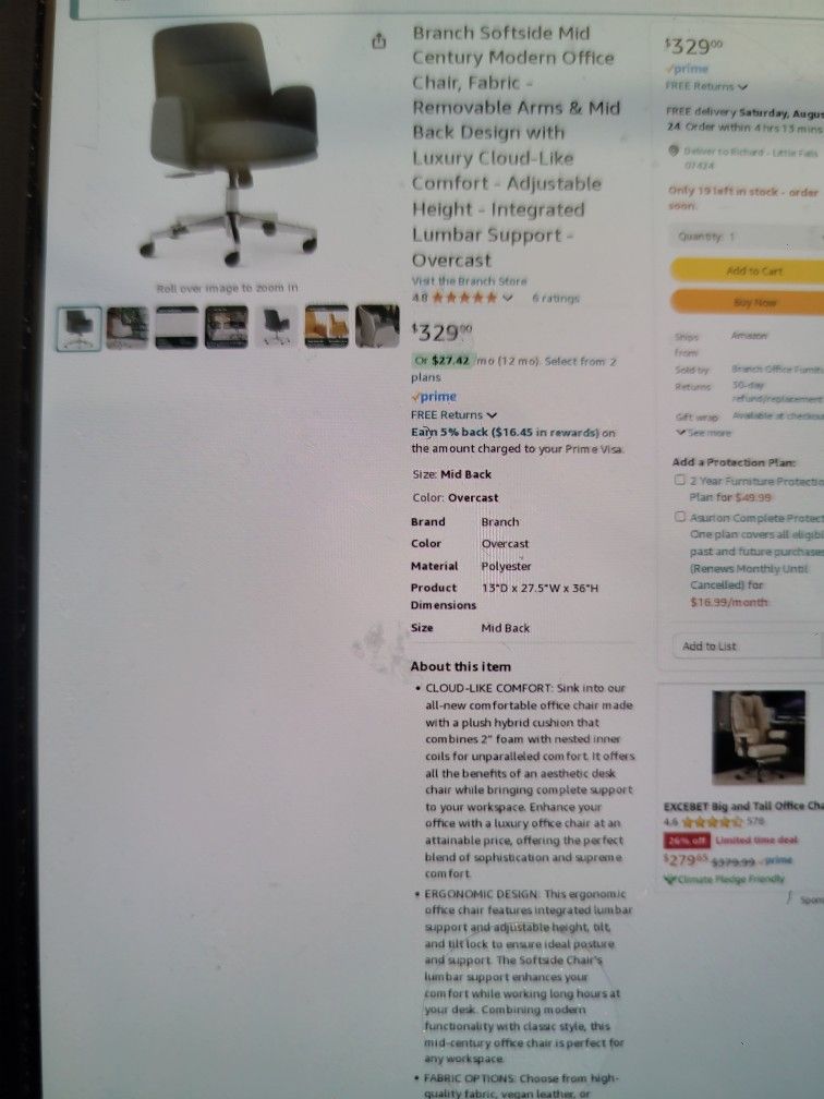 Branch Soft side Mid Back Deluxe Office Chair Brand New