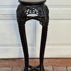 ⭕️ Antique Chinese Carved Wood And Marble Plant Stand 33” Tall