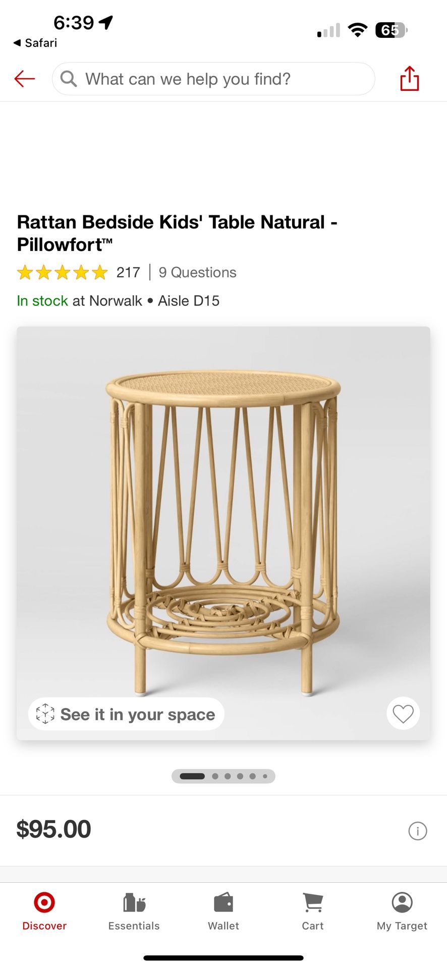 Pillowfort Rattan Bedside Kids Table