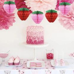 10pcs Strawberry Honeycomb Ball Tissue Paper Decorations Red Pink