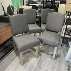 Set Of 4 Dining Chairs Fabric Side Chair with Solid Wood Legs Parson Chairs with Nailhead Trim for Home Kitchen Living Room, Dark Gray