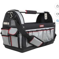  20" Professional Heavy Duty Hard Base 22 PocketsTool Tote Bag with Removable Shoulder Strap