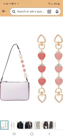 Aswewamt 2 Pcs Strawberry Purse Strap Extender Gold Cute Bag Extender Chain Strawberry Purse Chain Replacement Accessories Charms Decoration 