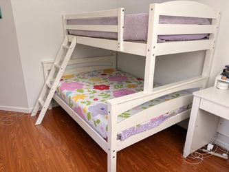 White Twin Over Full Bunk Bed Frame. Good Condition