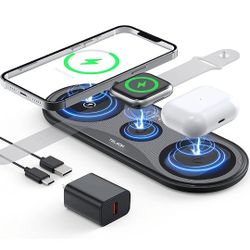 Wireless Charging Pad,TELSOR Portable 3 in 1 Wireless Charger Station for Multiple Devices,Ultra-Slim Travel Charging Pad for Apple Watch 7/6/5/4/3/2,
