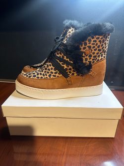 Leopard Print Fur-Trim High-Top Sneaker Boots