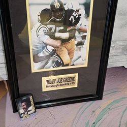 Vintage photo Joe Greene Signed Autographed NFL Steelers w sport card signature is not clear