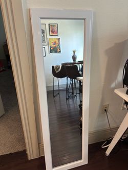 White Framed Full-Length Wall Mirror — 52” x 16”