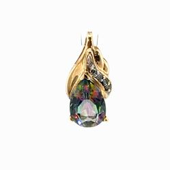 Woman’s Ladies 10k Yellow Gold 3/4” Inch Mystic Topaz Diamond Pendant for Necklace GP3123795