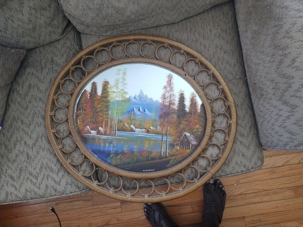 Vintage Mirror Painting .By Artist W: Clemons