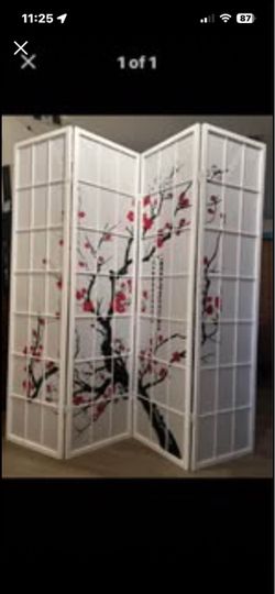 BEAUTIFUL WHITE PLUM-BLOSSOM 6’ TALL 4 PANEL ROOM DIVIDER - NEW