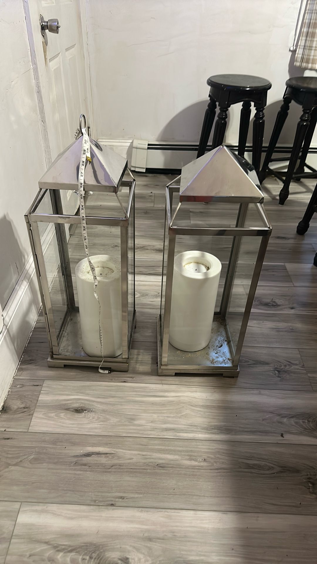 Two Metal Lamps, With Fake Candles 45.00 For Both .