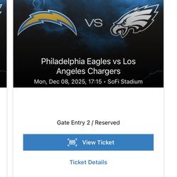 2 Tickets Eagles Vs Chargers Section 307