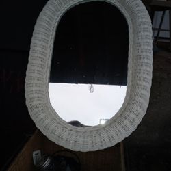 Vintage White Wicker Mirror