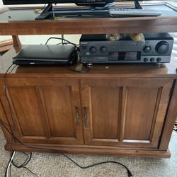 Wood TV Stand With Storage Cabinet And Wheels 
