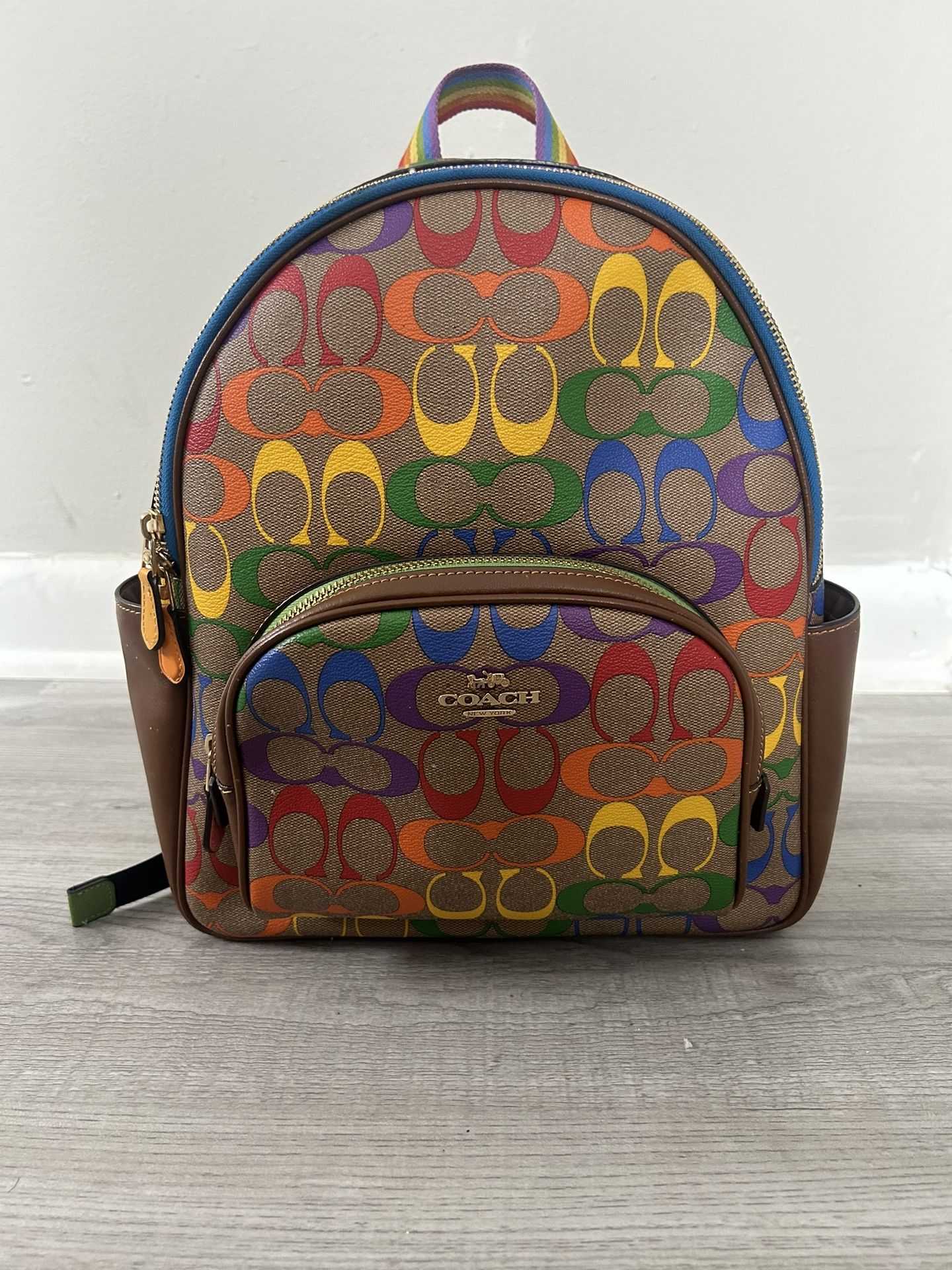 Coach Court Backpack in Rainbow Signature