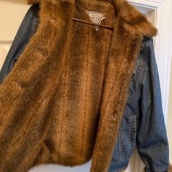 Marvin Richards Denim Faux Fur Jacket Size Large