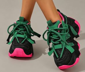 Chunky Platform Sneakers Black Pink Green size 7
