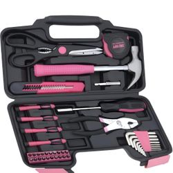 39-Piece Household Tools Kit - Portable and Essential Repair Set Ideal for Women, College Students, Home Use & More (39p-Pink)