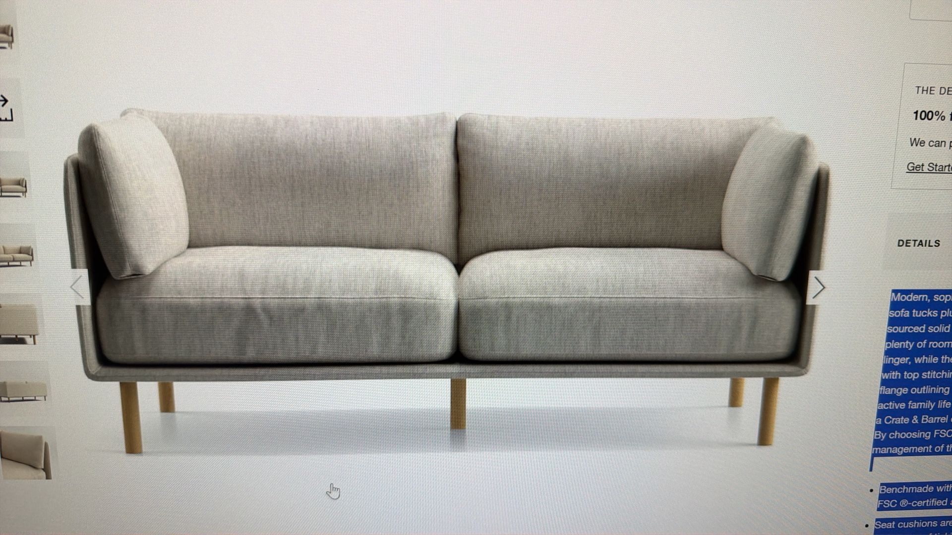 Wells 73 Inch Apartment Sofa- Crate & Barrel 