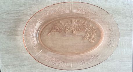 Vintage Jeannette Glass Pink Depression Glass Rose Pattern Oval Platter
