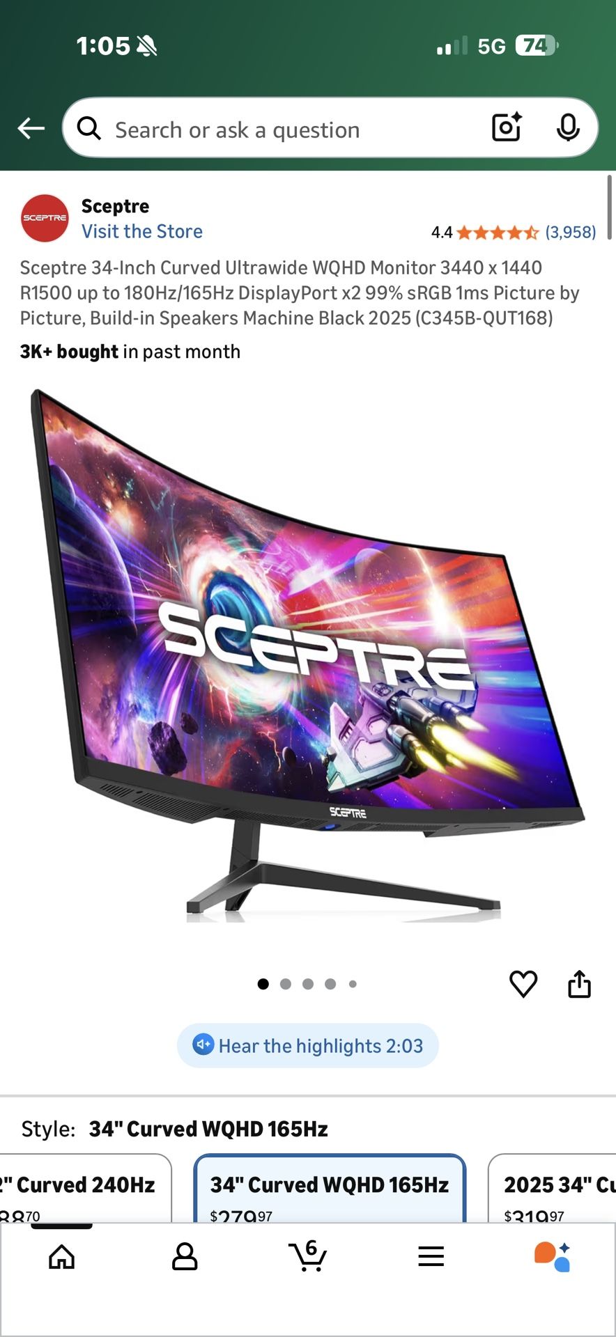 Sceptre 34-Inch Curved Monitor 