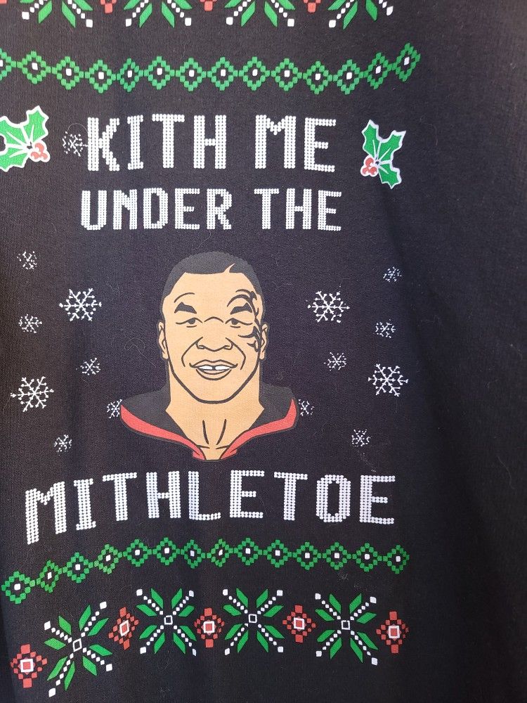 Mike Tyson Kith Me Under the Mitheltoe Ugly Christmas Sweatshirt sweater Size XL Black