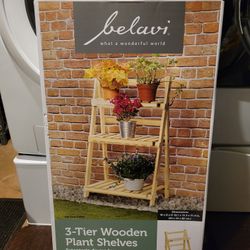 Three-Tier Wood Plant Shelf - NEW