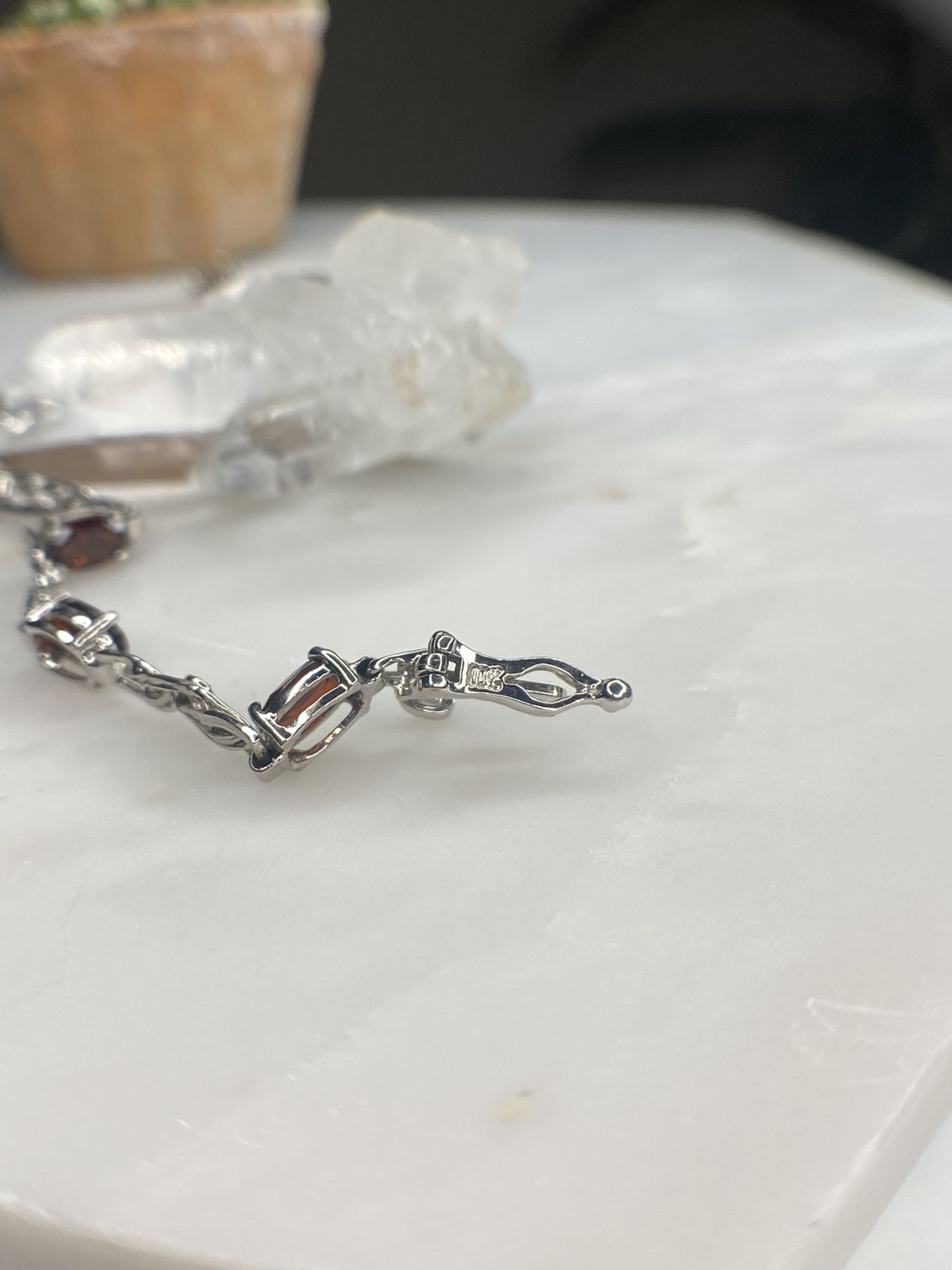 Real 10kt White Gold Garnet & Diamond Bracelet