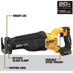 DeWALT 20V MAX Lithium Ion Cordless Brushless Reciprocating Saw with FLEXVOLT ADVANTAGE